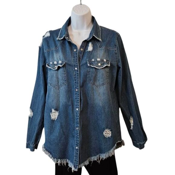 🌹Missguided Distressed Shirt Jacket oversized, see measurements - Picture 1 of 7